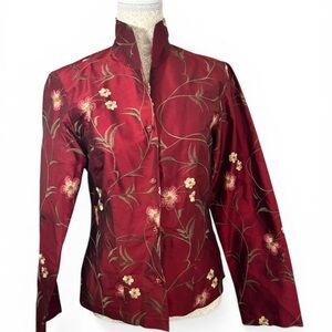 100% Silk Women’s Embroidered Burgundy Satin Jacket